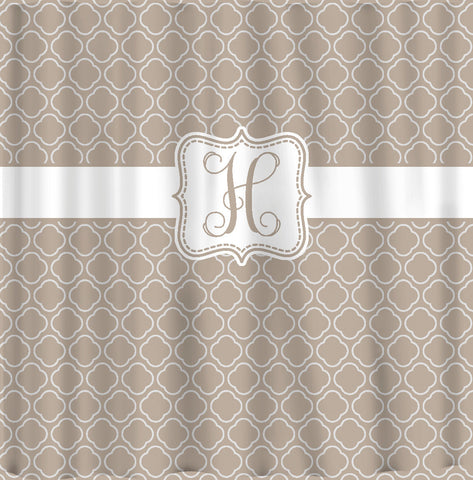Custom Personalized Trellis-Lattice Shower Curtain - your colors - shown Khaki and White - Standard or Ex Long Size