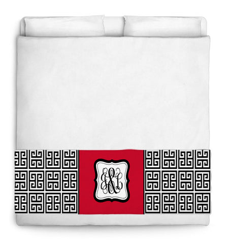 Custom Personalized Bed Runner - Scarf - Black & White Greek Key with Solid Color Inset Your Colors - 3 bedding sizes