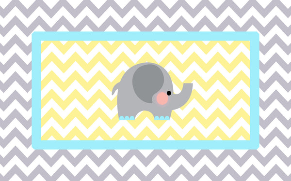 Elephant Theme Plush Fuzzy Area Rug -Grey and Yellow Chevron with Aqua Accent- Size 48x30, 60x48, 96x48-Other Colors available