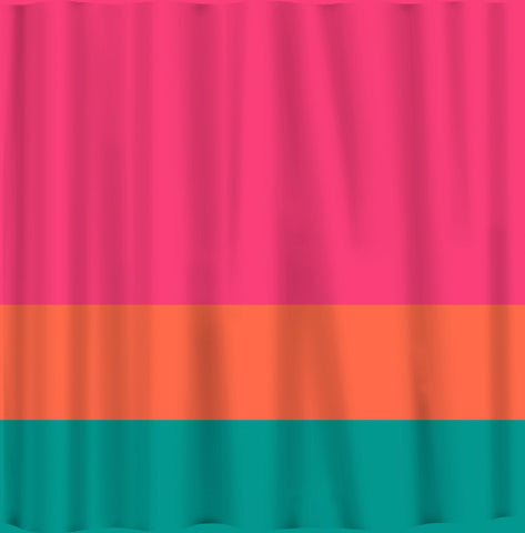 Custom Color Block Shower Curtain - Any Color - shown Hot Pink-Orange-Teal- Standard or ExLong