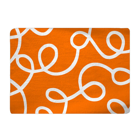 Custom Plush Fuzzy Area Rug - Swirls White on Orange -Size 48x30,  96x44, 96x60-Other Colors available