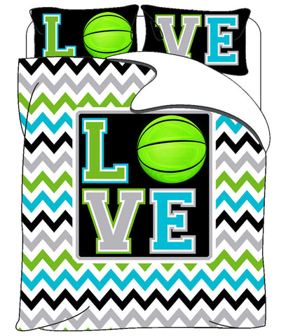 Monogrammed Love Basketball & Chevron  bedding - Twin, Queen, King and Toddler Size