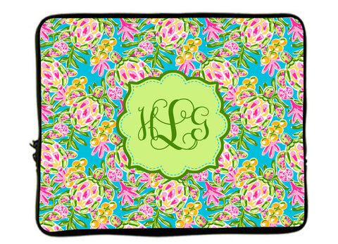 Personalized Monogram Designer Sea Turtle Laptop Sleeves -13 and 17 inch sizes