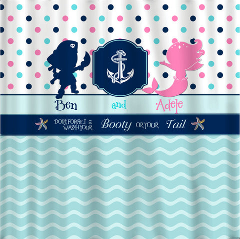 Mermaid and Pirate Anchor Custom Shower Curtain