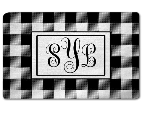 Buffalo Plaid Black and White Rug with Monogram