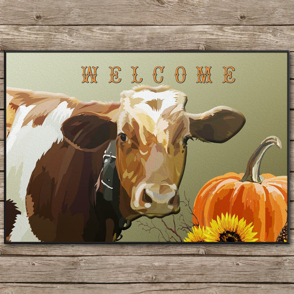 Country Cow Door Mat - 24x18 inches - Can also be Personalized With your TEXT or name