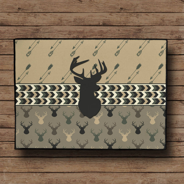 Deer Head and Arrows Door Mat - Camo Colors, 24x18"