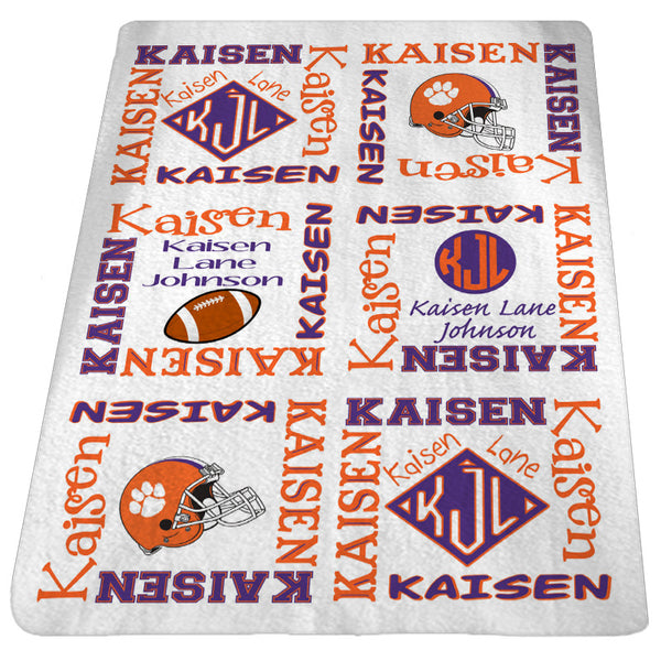 Personalized Football Baby Name Blanket Clemson