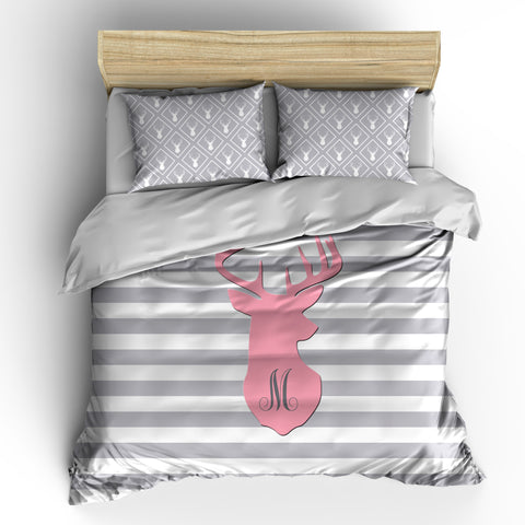 Stripe and Deer Head Bedding Set, Duvet or Comforter