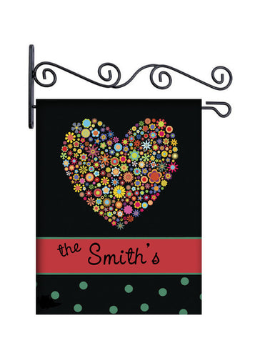 Floral Heart and Dots Personalized Yard Flag