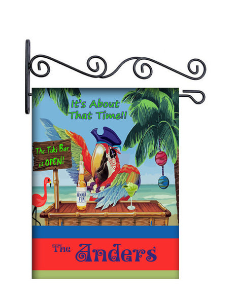 It's About That Time Pirate Parrot Personalized Yard Flag