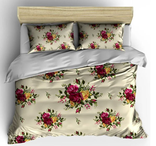 Country Rose Floral Comforter - Beige Base Color with jewel tone vintage style roses scattered, all bed sizes