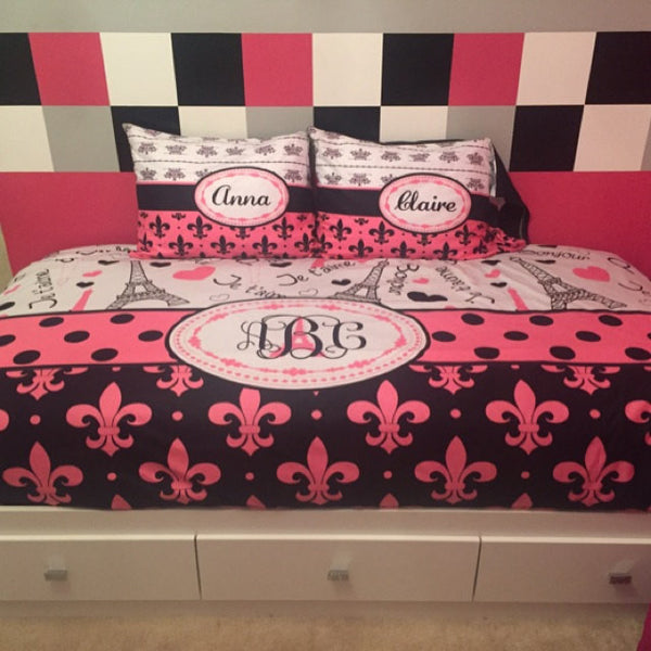 Daybed I Love Paris and Fleur de Lis Bedding with 2 or 3 Pillowcover Shams