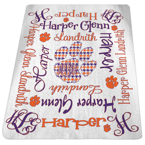 Personalized Hounds tooth Football Baby Name Blanket Clemson
