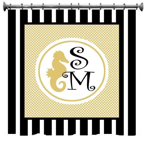 Custom Monogram Seahorse Shower Curtain - Your initials - Specify your colors