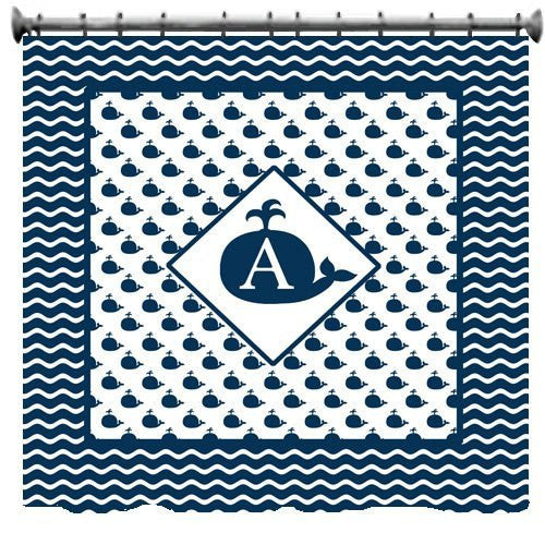 Monogrammed Whaling Along II Shower Curtain - Personalized