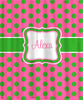 Personalized Shower Curtain - Lime on Hot Pink Polka Dots -any colors
