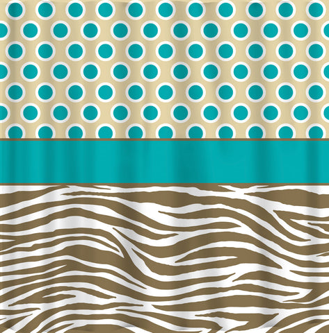 Custom Designer Style Shower Curtain - Turquoise and Tan combinations