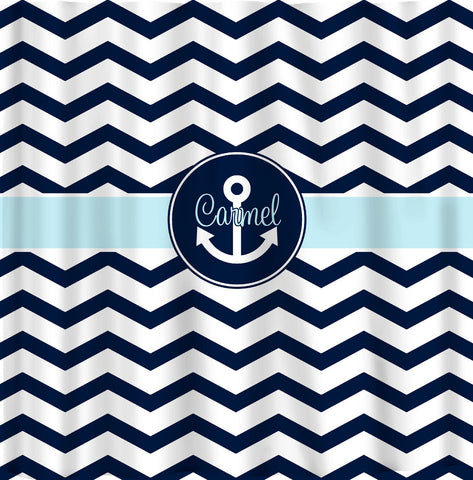 Custom Personalized Shower Curtain Chevron Navy Blue and Lt Blue- ANY COLOR Choice