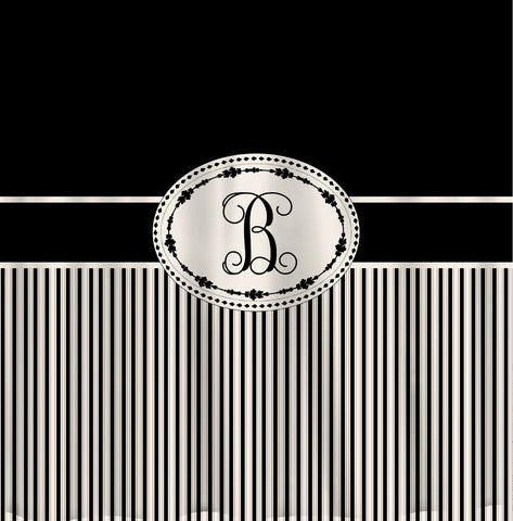 Personalized Shower Curtain - with your initials and or name -Shown Black with Tan Stripes  and Navy with Tan- ANY COLOR