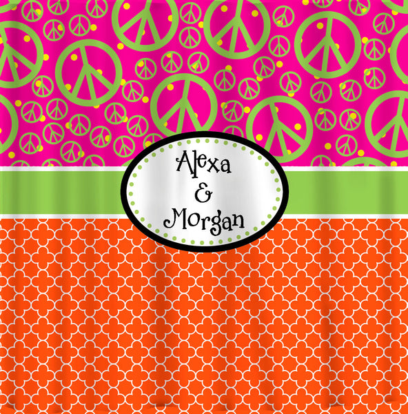 Custom Personalized Quatrefoil Shower Curtain - With Peace Comb option, Hot Pink, Orange & Lime Accent - ANY colors of your choice