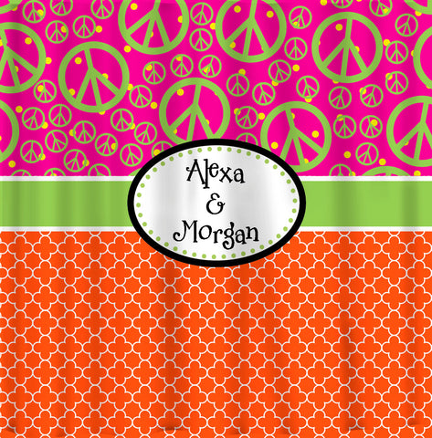 Custom Personalized Quatrefoil Shower Curtain - With Peace Comb option, Hot Pink, Orange & Lime Accent - ANY colors of your choice