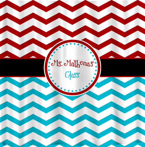 Custom Personalized Chevron Combo Shower Curtain - your colors - shown Red and Turquoise Chevron -Perfect for Classroom Closets