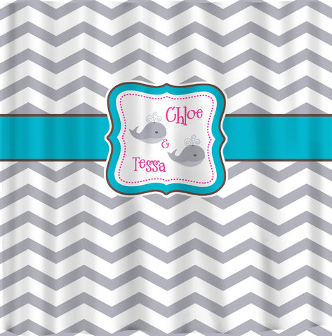Personalized Shower Curtain -Chevron and Whale -Shared Curtain- Available any color - Standard or ExLong