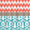 Custom IKAT Chevron Shower Curtain - Any Color - shown Coral Chev Ikat withTurquoise or Navy Ikat motif - Standard or ExLong