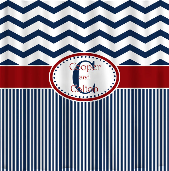 Custom Personalized Chevron and Stripe Combo Shower Curtain - your colors and 2 sizes available