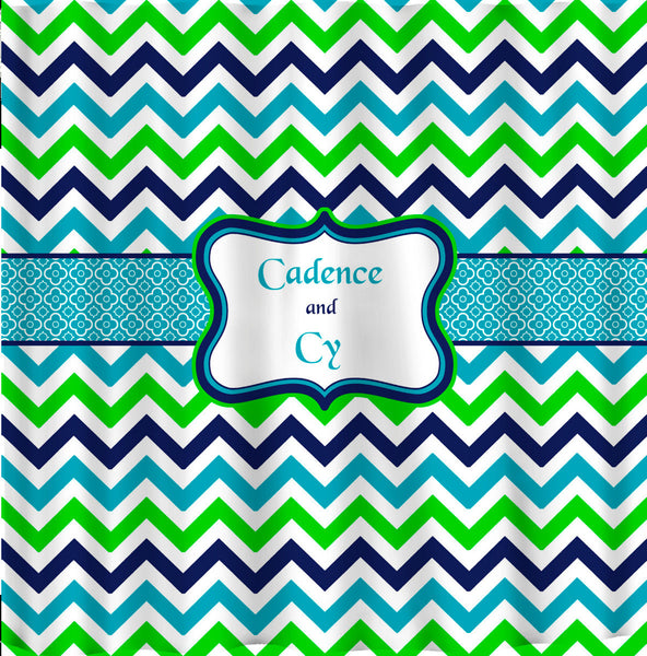 Shower Curtain - Multi Color Lime, Navy, Turquoise and White - Accent Any colors of your choice