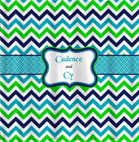 Shower Curtain - Multi Color Lime, Navy, Turquoise and White - Accent Any colors of your choice