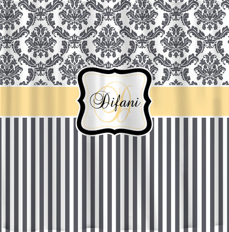 Personalized Damask & Stripe Shower Curtain - Any Color - with or without Frame and Monogram - Standard or Ex Long Size