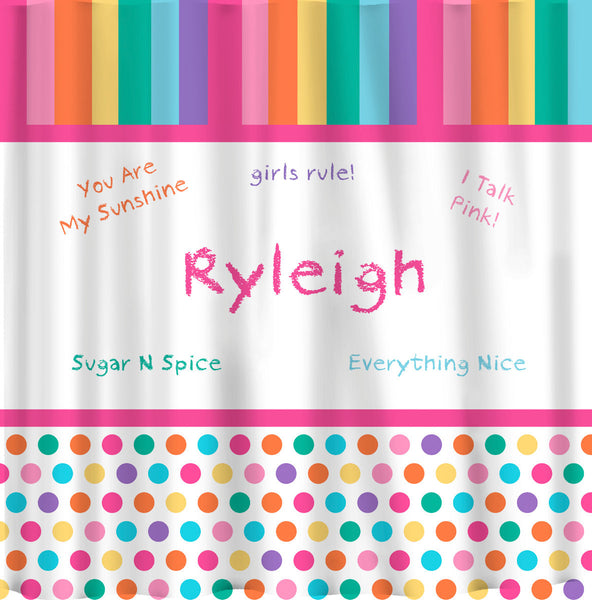 Personalized Girl Talk Pastel Rainbow Shower Curtain - Personalized Your Name and Custom Phrases