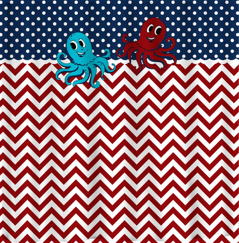 Custom Personalized Chevron Shower Curtain - dots, chevrons and Little Monster or Big Squid combination - Your Colors