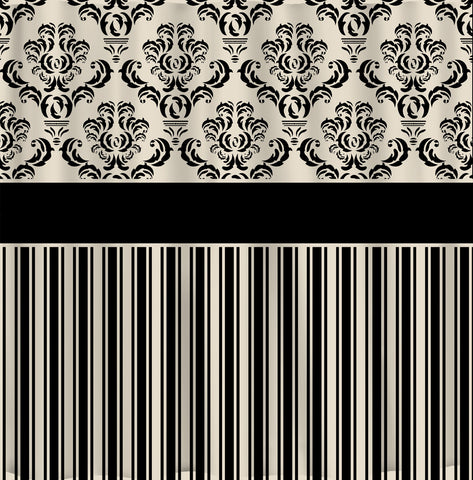 Custom Damask & Stripe Designer Shower Curtain - Your Choice ANY COLOR available - Shown Black and Cream