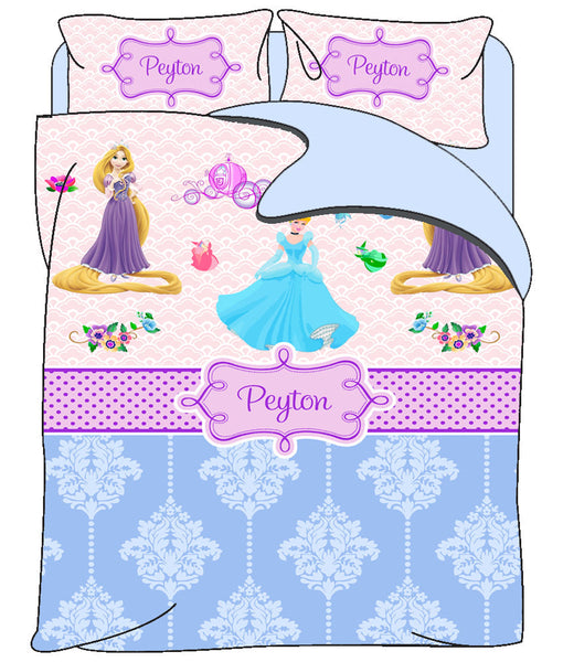 Custom Duvet Cover - Various Inspired PRINCESS Bedding - Personalized with Your Little Princess' Name- Twin or Queen Size