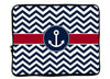 Personalized Monogram Designer Style Laptop Sleeves -Navy Chevron-Anchor_Various colors Accent - 13" and 17"