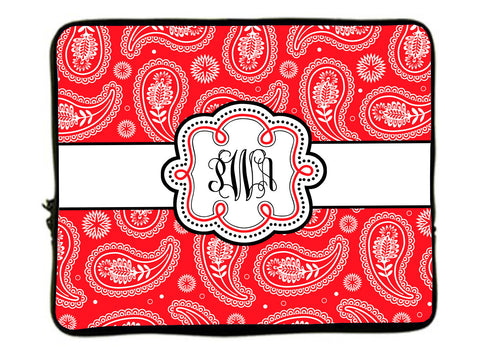 Personalized Monogram Designer Style Laptop Sleeves - Paisley Any Color Accent 13 Inch and 17"