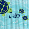 Personalized  Modern Turtles Shower Curtain - Navy with Lime  on Ocean Blue Waves -add Monogram