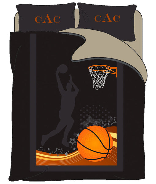 Monogrammed Basketball bedding- Jumpshot - Personalized with your initials - Twin, Queen, King and Toddler Size