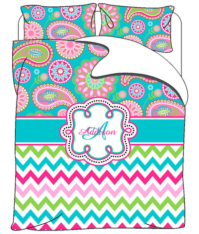 Personalized Custom Gypsy Paisley & Chevron Duvet Cover or Comforter with pillowcovers - Available Twin, Queen or King Size