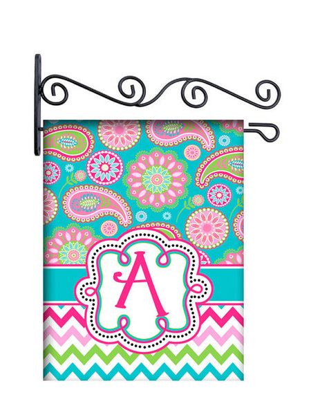 Gypsy Paisley Pink & Turquoise Personalized Yard Flag