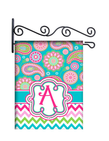 Gypsy Paisley Pink & Turquoise Custom Personalized Yard Flag - 13.5 by 18.5 inches - your name and or initial