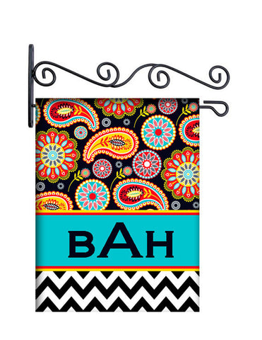 Gypsy Paisley Black Multi Colors Custom Personalized Yard Flag - 13.5 by 18.5 inches - your name and or initial