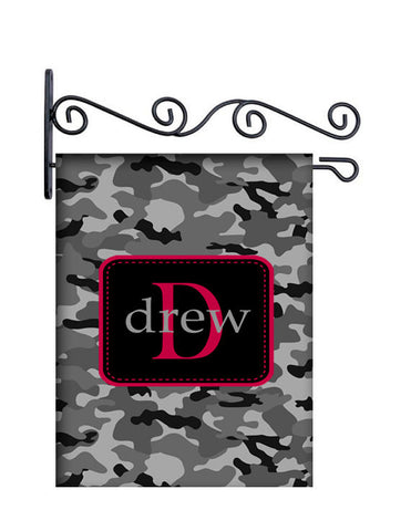 Camo Grey & Black  Custom Personalized Yard Flag - 13.5 by 18.5 inches - your name and or initial
