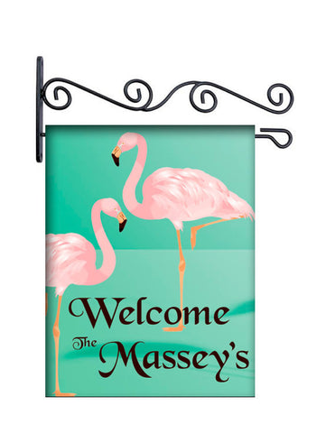 Key West Flamingos Custom Personalized Yard Flag - 13.5 by 18.5 inches - your name and or initial