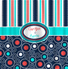 Mod Navy Coral and Turquoise  Multi Stripes and Dots Shower Curtain - available standard and ExLong