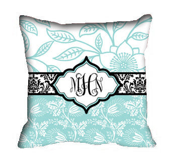 Personalized Throw  Robin Egg Blue Pillow Covers - Custom with your Name or Initials -  Bold Floral Inspired Designs - two sizes available