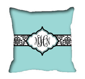 Personalized Throw Solid Robin Egg Blue Pillow Covers - Custom with your Name or Initials -  Damask Inspired Designs - two sizes available